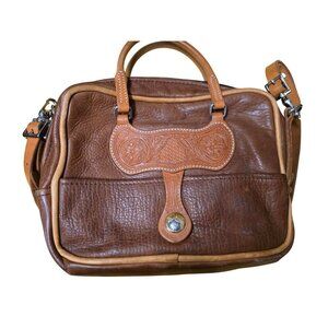 Weaver West Brown Leather Handbag With Tooled Floral Accents & Adjustable Strap